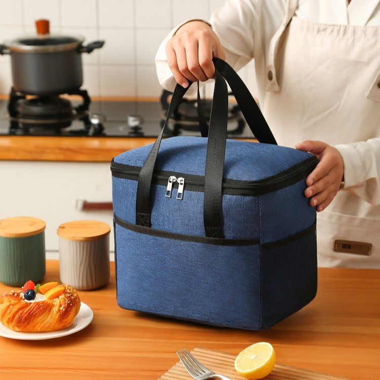 Geanta Termica pentru Pranz, Compartimente Telefon si Tacamuri, Multifunctionala, Impermeabila, 24x18x21 cm, Albastru [3]