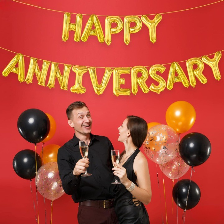 Set Baloane din Folie Metalizata, Model Happy Anniversary, Litere de 40 cm, Baloane Party, Ambalaj Individual, Pai Inclus, Umflare cu Aer sau Heliu, Auriu [3]