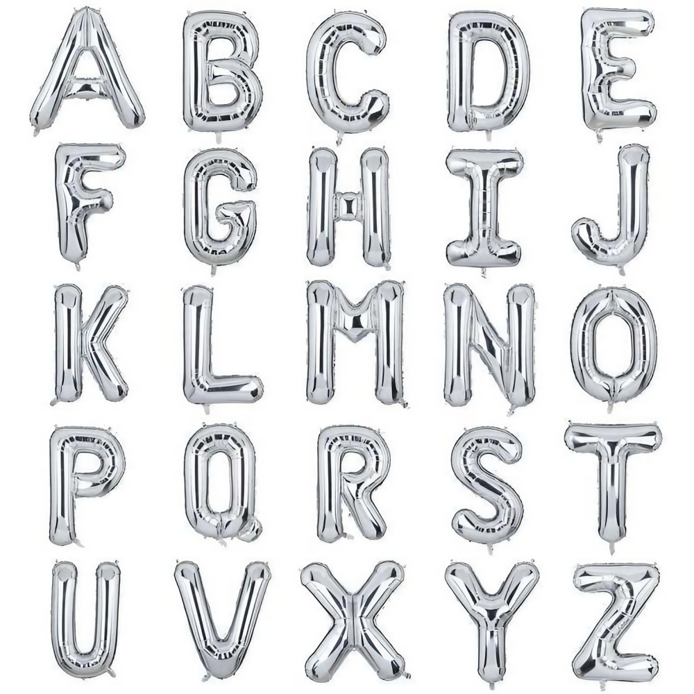 Balon Folie Metalizata Litera P, 40 cm, Umflati cu Heliu sau Aer, Ambalaj Individual, Pai inclus, Argintiu [8]
