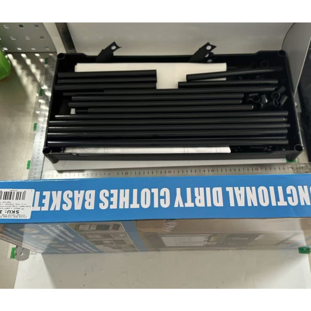 Cos de Rufe, 3 Rafturi, 4 Cosuri, Cadru de Otel Inoxidabil, 123x44x57 cm, Negru [2]