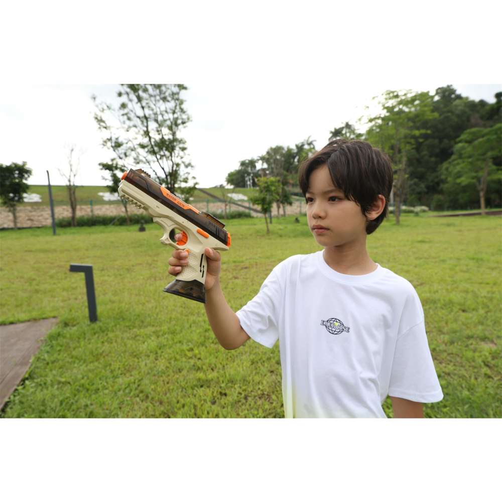 Pistol cu Apa Electric, 2 Rezervoare 75/350 ml, din ABS+Silicon, Baterie, Incarcare USB, Conectare la Furtun, +6 Ani, Maro [5]