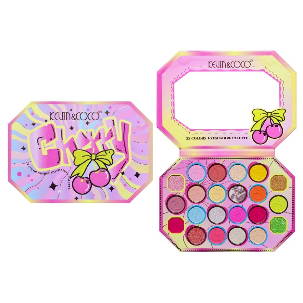 Paleta de Machiaj, KEVIN &amp; COCO, Pink Cherry, Fard de Pleoape, 22 culori, 19 x 13.7 x 1.3 cm [5]