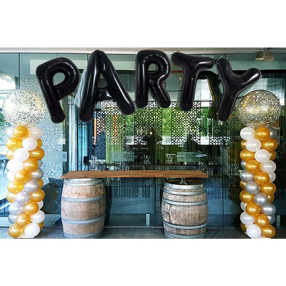 Balon Folie Metalizata Litera P, 40 cm, Umflati cu Heliu sau Aer, Ambalaj Individual, Pai inclus, Negru [5]