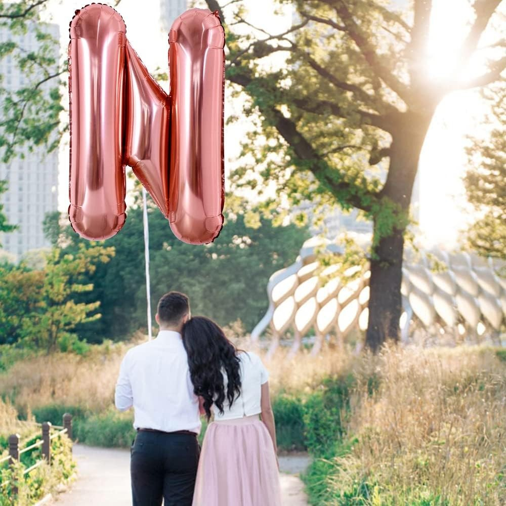 Balon Folie Metalizata Litera N, 100 cm, Umflati cu Heliu sau Aer, Ambalaj Individual, Pai inclus, Rose Gold [3]