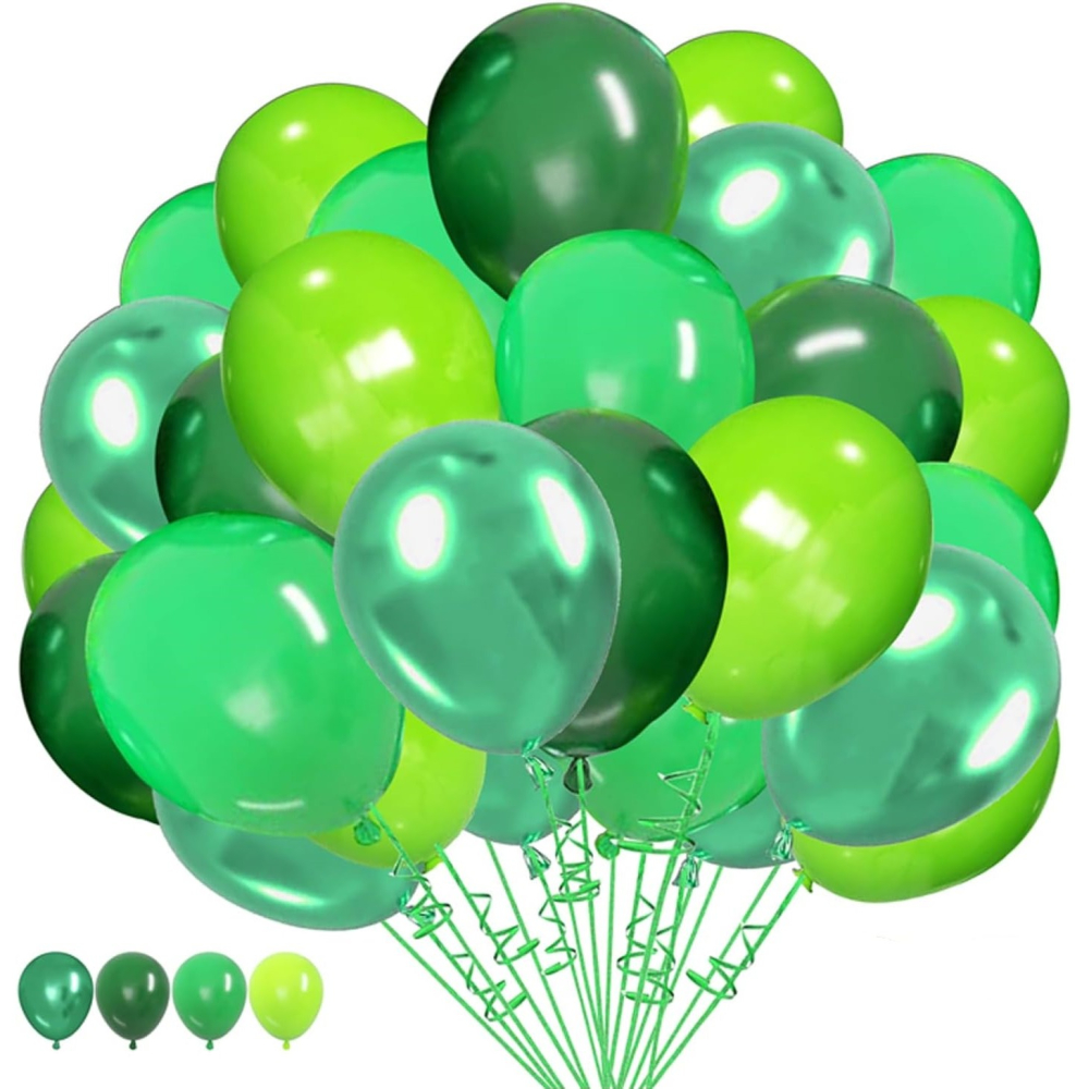 Set 10 Baloane din Latex Chrome, Model Party, 23 cm, Diferite Nuante Verde, 2.2 g [4]