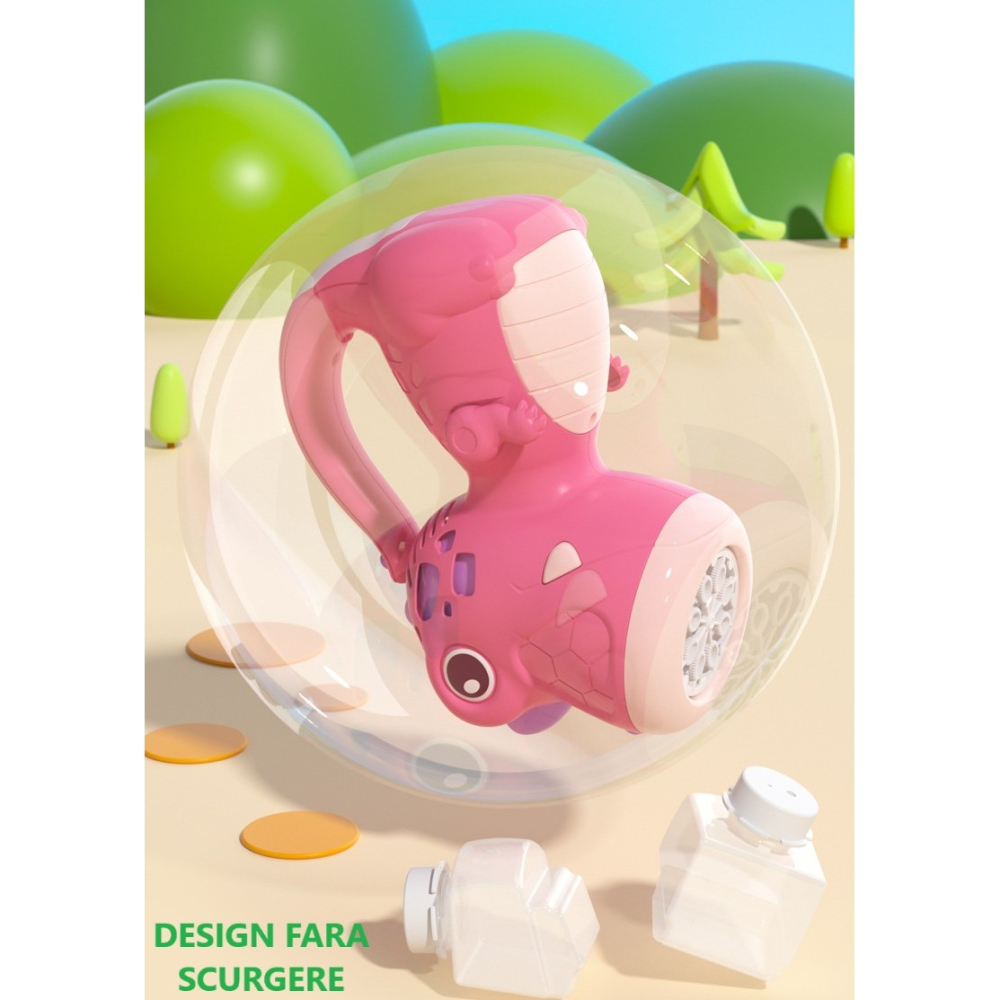 Jucarie Interactiva pentru Baloane de Sapun, Sunete si Lumini, Model Dinozaur, cu 8 Orificii, 15 x 8.5 x 18.5, Roz [6]