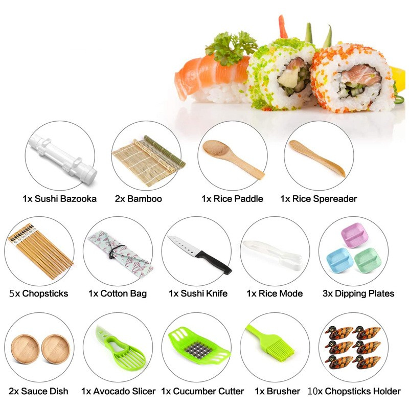 Set Ustensile pentru Sushi, Set din 31 Accesorii pentru Sushi, Set pentru Sushi HOME MADE, Cutit Inclus, Forme, Betisoare, Multicolor [3]
