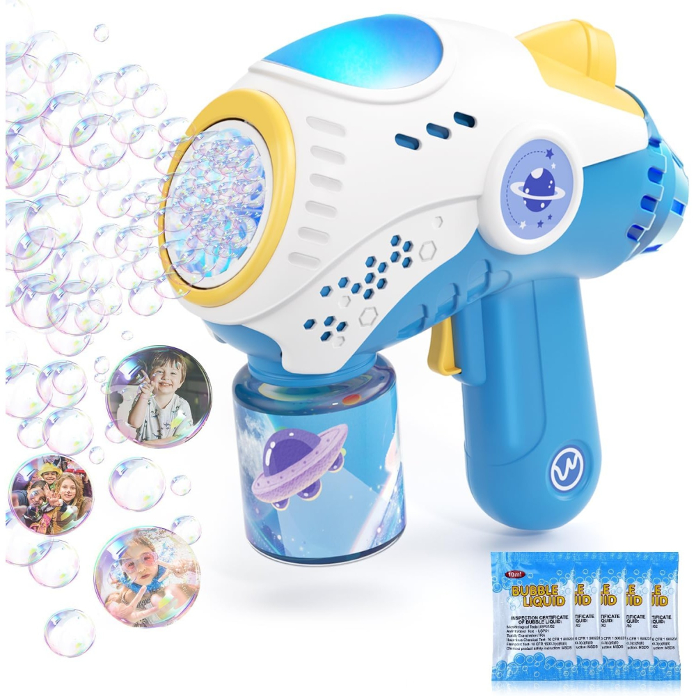 Jucarie Interactiva pentru Baloane de Sapun, Sunete si Lumini, Model Pistol, cu 8 Orificii, 20.6 x 9.4 x 21 cm, Albastru [6]