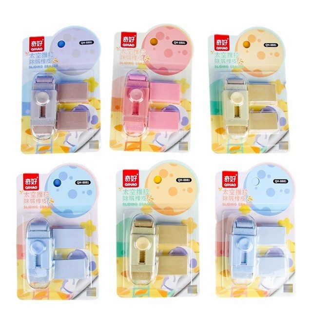 Radiera, cu 2 Rezerve, Reglare Pull-Push, din Cauciuc, Albastru [2]