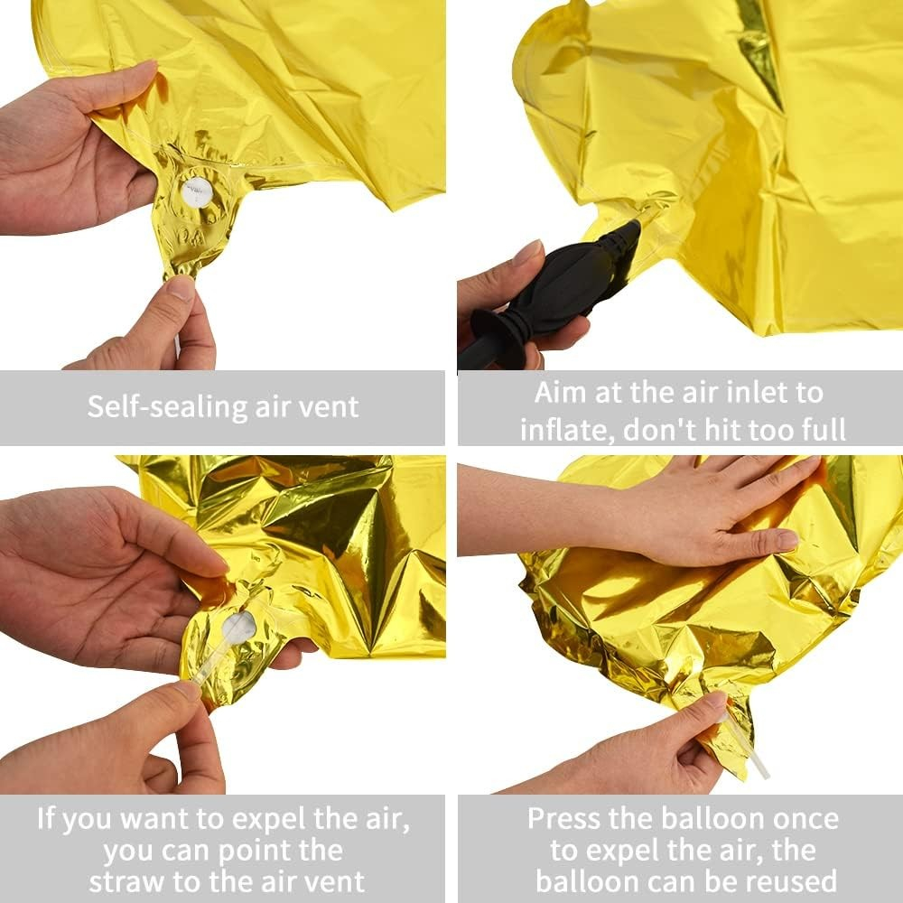 Balon Folie Metalizata Litera D, 40 cm, Umflati cu Heliu sau Aer, Ambalaj Individual, Pai inclus, Auriu [3]