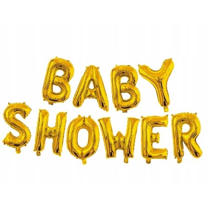 Set Baloane din Folie Metalizata, Model Baby Shower, Litere de 40 cm, Baloane Party, Ambalaj Individual, Pai, Ata si Adeziv Incluse, Umflare cu Aer sau Heliu, Auriu [2]