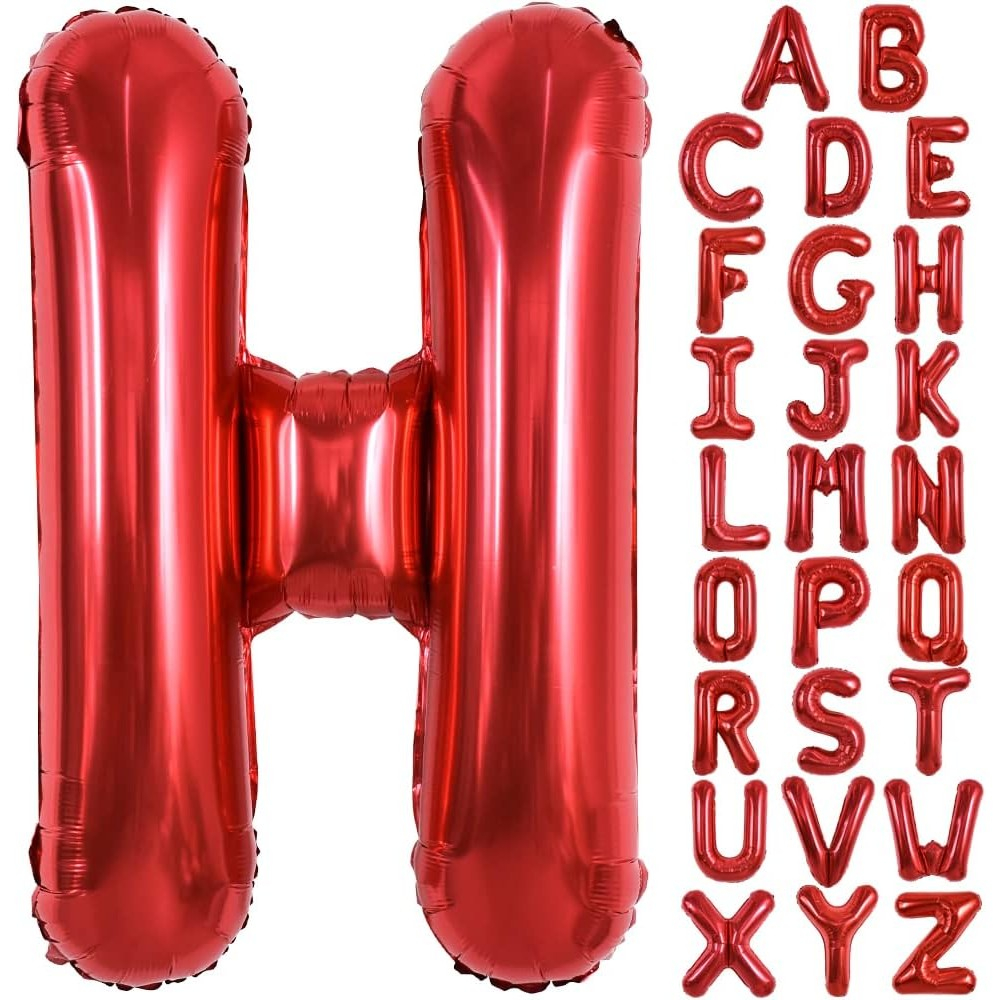 Balon Folie Metalizata Litera H, 40 cm, Umflati cu Heliu sau Aer, Ambalaj Individual, Pai inclus, Rosu [8]