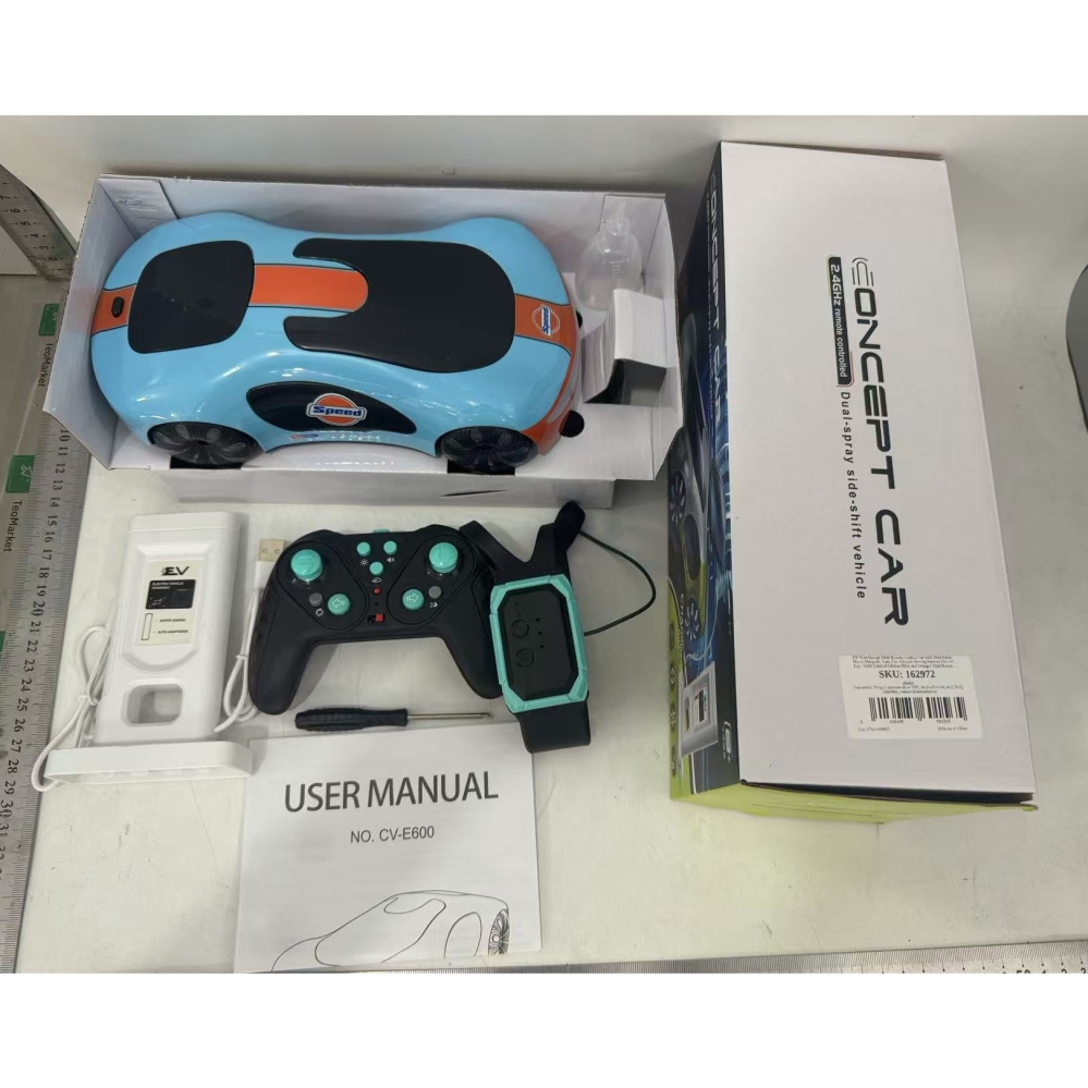 Masinuta Smart, cu Telecomanda si Controller prin Gesturi/Wireless, Lumini/Sunet/Abur, Reincarcabila, 24x12,4x7,1 cm, Statie de Incarcare EV, Albastru/Portocaliu [3]