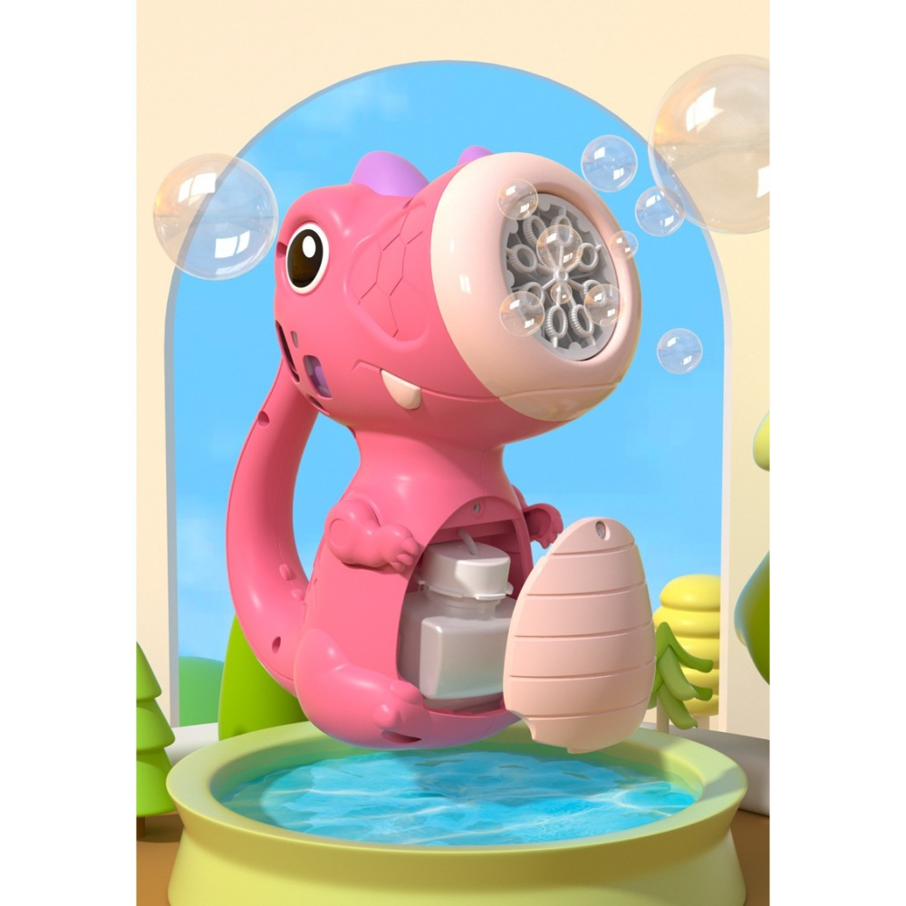 Jucarie Interactiva pentru Baloane de Sapun, Sunete si Lumini, Model Dinozaur, cu 8 Orificii, 15 x 8.5 x 18.5, Roz [5]