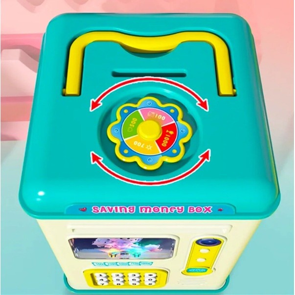 Set Pusculita pentru Copii, Tip ATM, Parola cu Amprenta, 13.5 x 11.5 x 20 cm, Albastru [4]