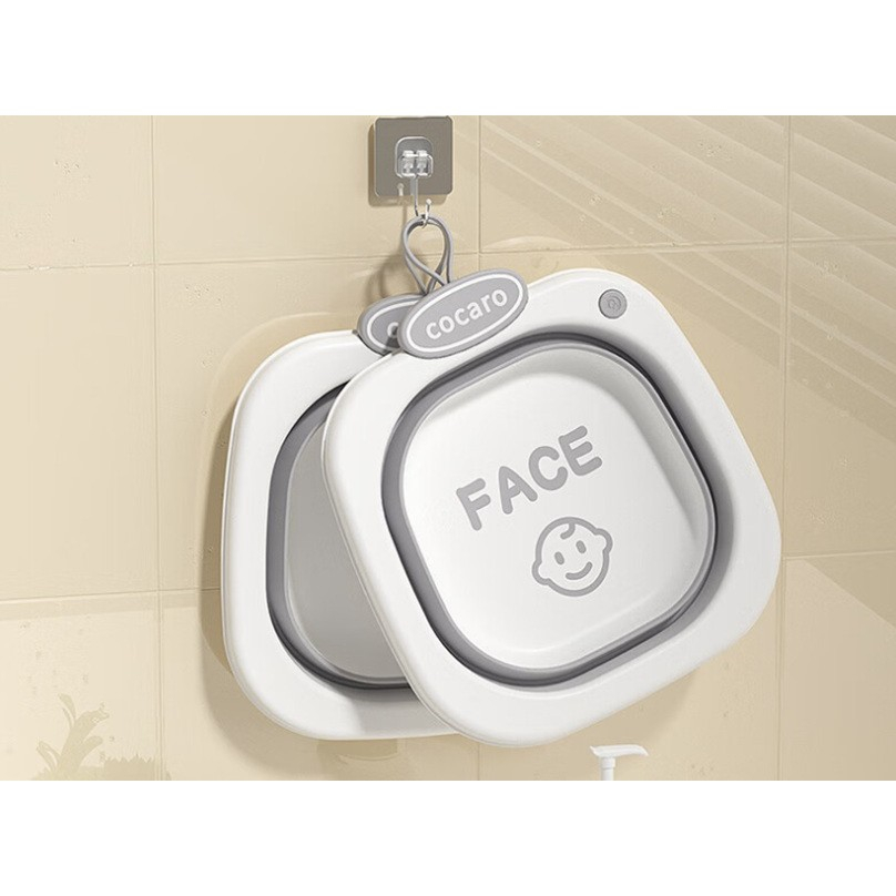 Lavoar Pliabil, pentru Copii 1-8 Ani, 28.5x28.5x10 cm, din PE+PP, 3.5l, Model Fata, Gri [5]