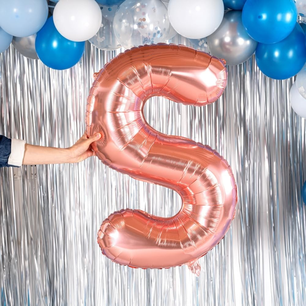 Balon Folie Metalizata Litera S, 100 cm, Umflati cu Heliu sau Aer, Ambalaj Individual, Pai inclus, Rose Gold [5]