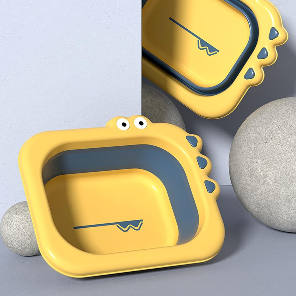 Lavoar Pliabil, pentru Copii, din PP/TPE, Portabil, Model Crocodil, 30x24.5x9 cm, Galben/Albastru [3]
