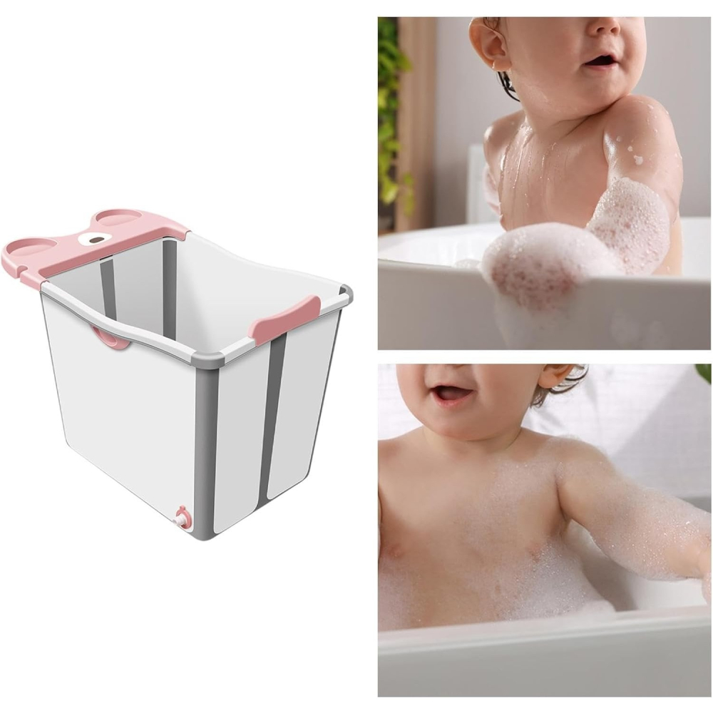 Cada Pliabila pentru Baie, din PP+TPE, pentru Copii +6 Luni, Model Ursulet, Scaun de Interior, Detasabil, 82 x 50 x 54 cm, Roz [6]