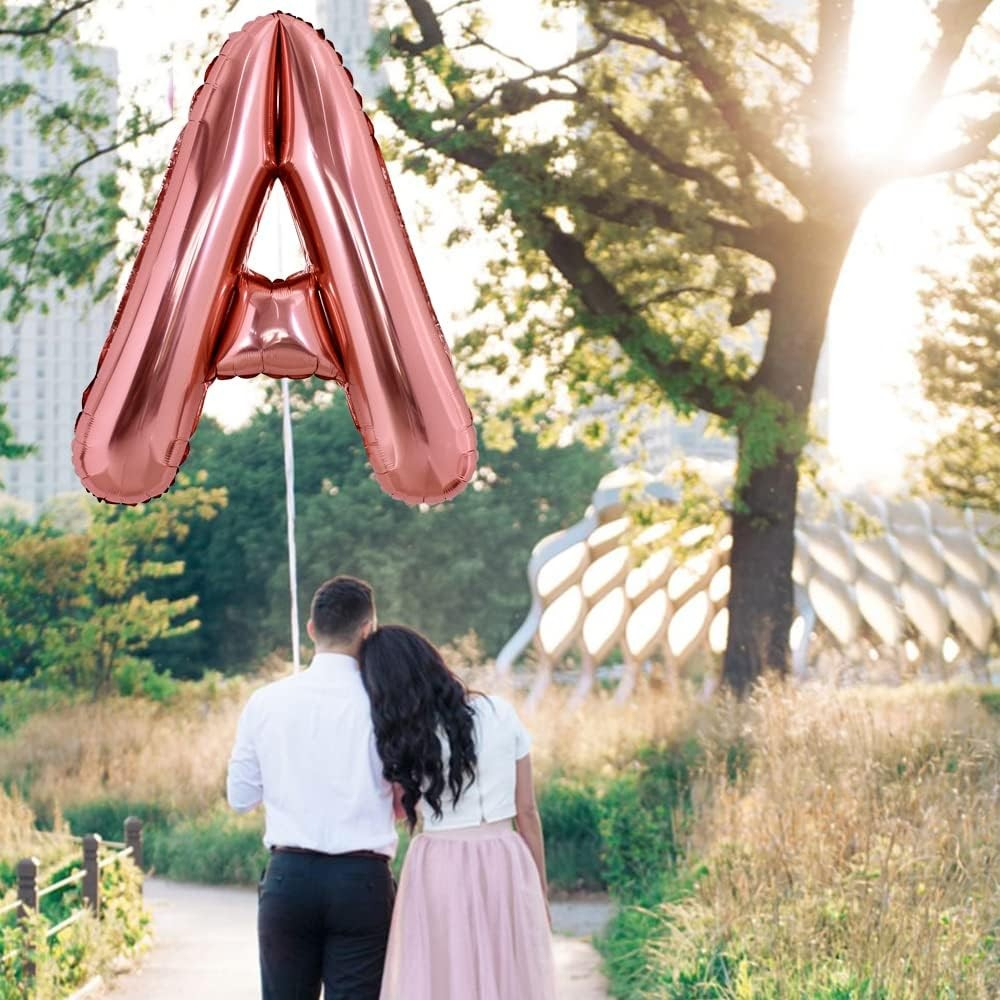 Balon Folie Metalizata Litera A, 80 cm, Umflati cu Heliu sau Aer, Ambalaj Individual, Pai inclus, Rose Gold [3]