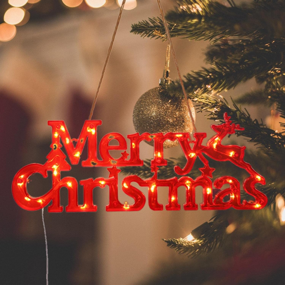 Instalatie LED de Craciun, Litere 3D, Merry Christmas, Lumina Calda, 27.5 x 10.5 x 1.4 cm, Rosu [5]
