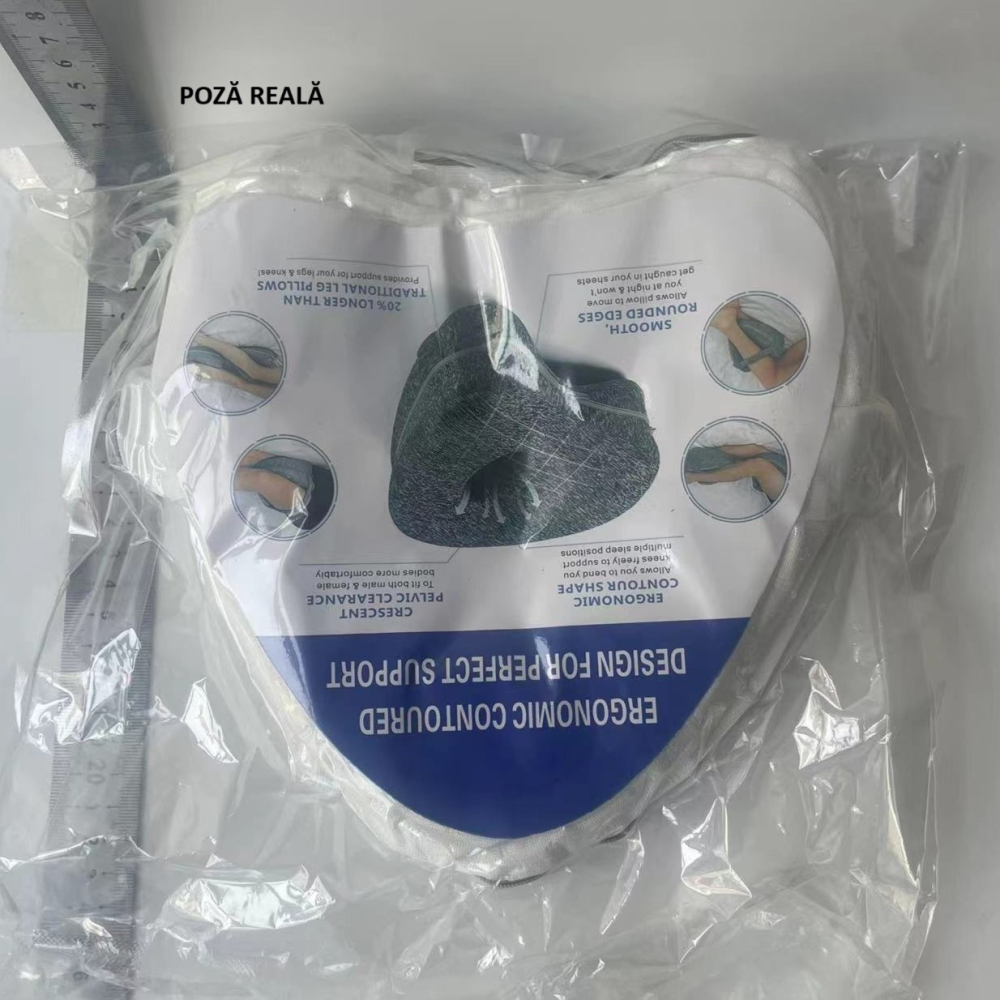 Perna Ortopedica pentru Picioare, Multifunctionala, Confortabil?, in Forma de Inima, Spuma cu Memorie, Curea Anti-cadere, 25x23x13 cm, Alb [7]