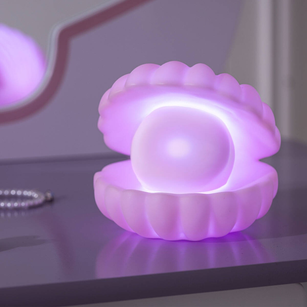 Lampa de Veghe, Model Scoica cu Perla, Lumina Calda, 10 x 8.5 cm, Led, Baterii Incluse 3 x LR44, Roz [5]