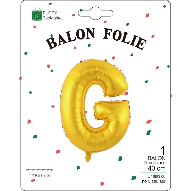 Balon Folie Metalizata Litera G, 40 cm, Umflati cu Heliu sau Aer, Ambalaj Individual, Pai inclus, Auriu [2]