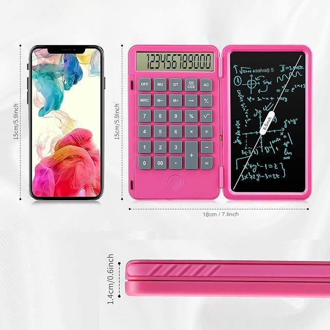 Calculator de Mana Reincarcabil cu Tabla de Scris, Calculator Portabil, Ecran LCD, Afisaj cu 12 Cifre, Ecran de 15 cm, Culoare Roz [3]
