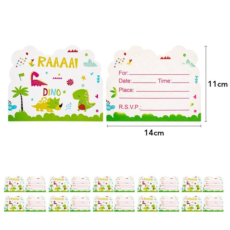 Set 10 Invitatii pentru Petrecere, Colectia Dino Park, 11 x 14 cm, din Carton, Multicolor [2]