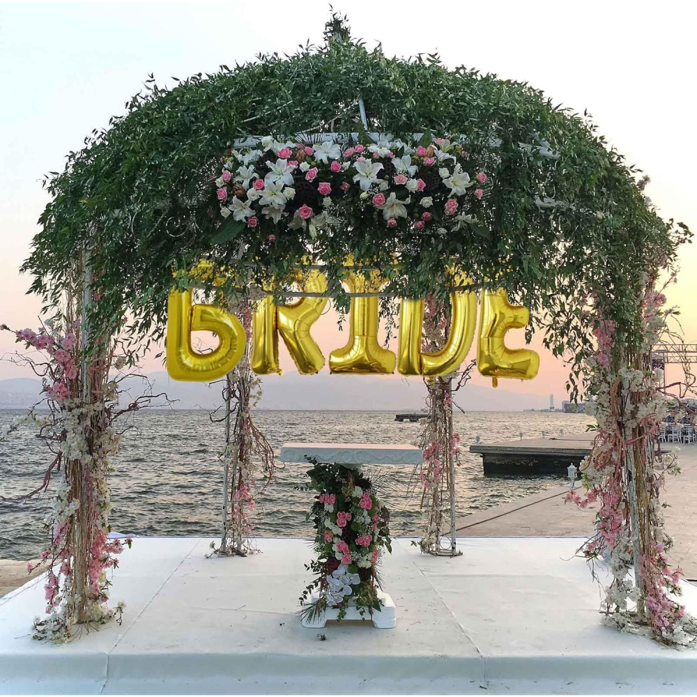 Balon Folie Metalizata Litera E, 80 cm, Umflati cu Heliu sau Aer, Ambalaj Individual, Pai inclus, Auriu [2]