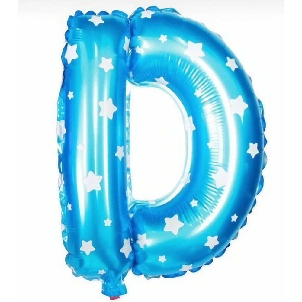 Balon Folie Metalizata Litera D, 40 cm, Cu Imprimeu Stelute, Umflati cu Heliu sau Aer, Ambalaj Individual, Pai inclus, Albastru [4]