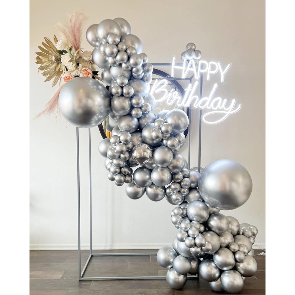Set 10 Baloane din Latex Metalizate, Model Party, Alb, Argintiu, 23 cm, 2.2 g [2]