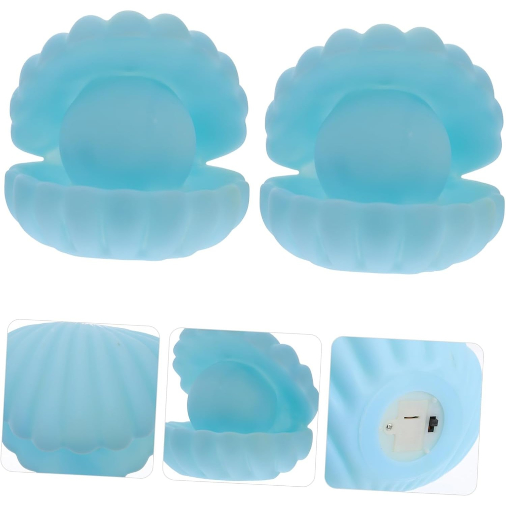 Lampa de Veghe, Model Scoica cu Perla, Lumina Calda, 10 x 8.5 cm, Led, Baterii Incluse 3 x LR44, Albastru [3]