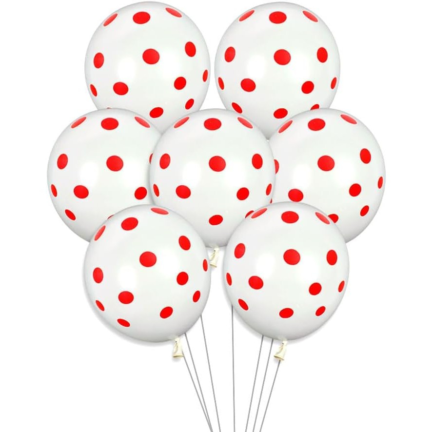 Set 10 Baloane din Latex, Model Party cu Buline, 30 cm, Alb si Rosu, 2.8 g [4]