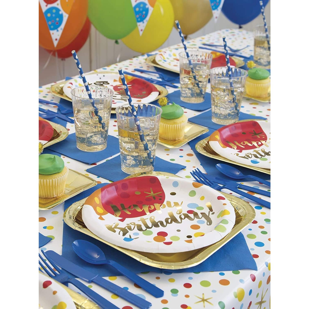 Set 10 Farfurii Unica Folosinta, Imprimeu Happy Birthday Buline, din Carton, Diametru 18 cm, Multicolor [2]