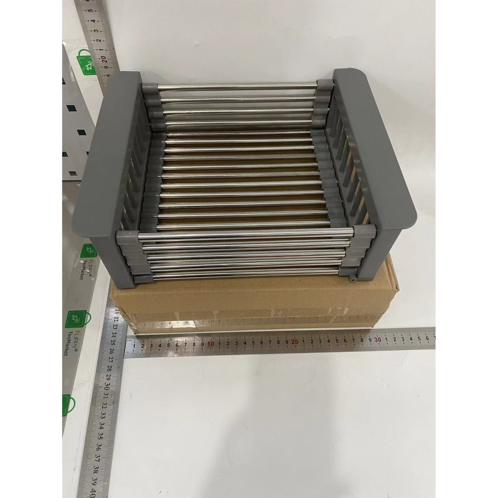 Suport Scurgere Extensibil pentru Bucatarie, Uscator Vase din Otel Inoxidabil, Suport Tacamuri si Pahare, Suport pentru Fructe si Legume, 29 x 22 x 9.5 cm Gri [5]