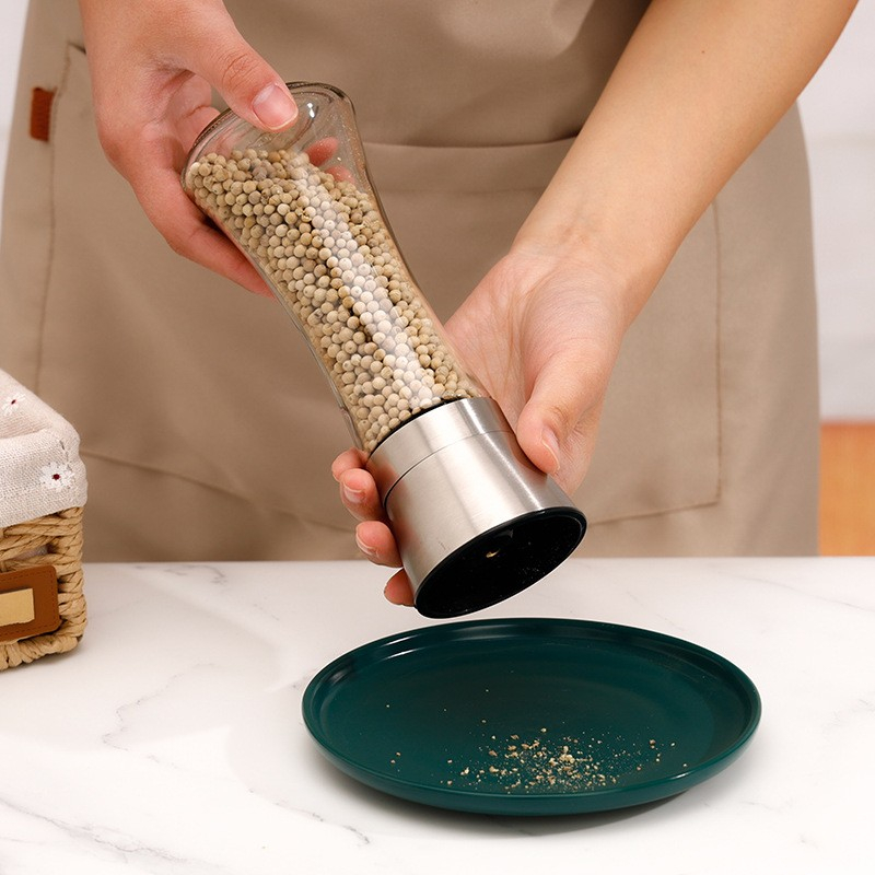 Rasnita Manuala pentru boabe, Rasnita pentru Piper Sare Cafea, din Sticla cu Otel inoxidabil, 19.2 x 6.4 cm, volum 200 ml, Transparenta cu Capac din Inox [5]