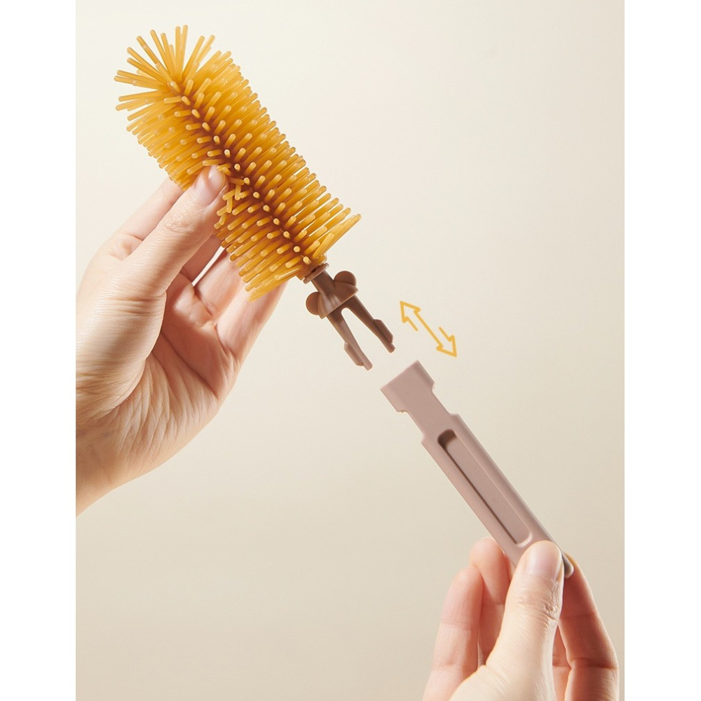 Set 7 Piese de Spalat/Uscat Biberoane, Portabil, Peri de Silicon, pentru Tetine, Suzete, Biberoane, Paie, Cutie Inclusa, 16 x 11 x 5 cm, Model Ursulet, Galben [2]