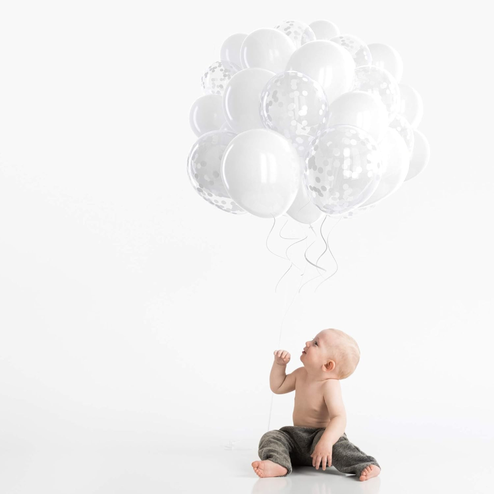 Set 10 Baloane din Latex, Model Party, 30 cm, 5x Alb, 5x Transparent Confetti, 2.8 g [3]