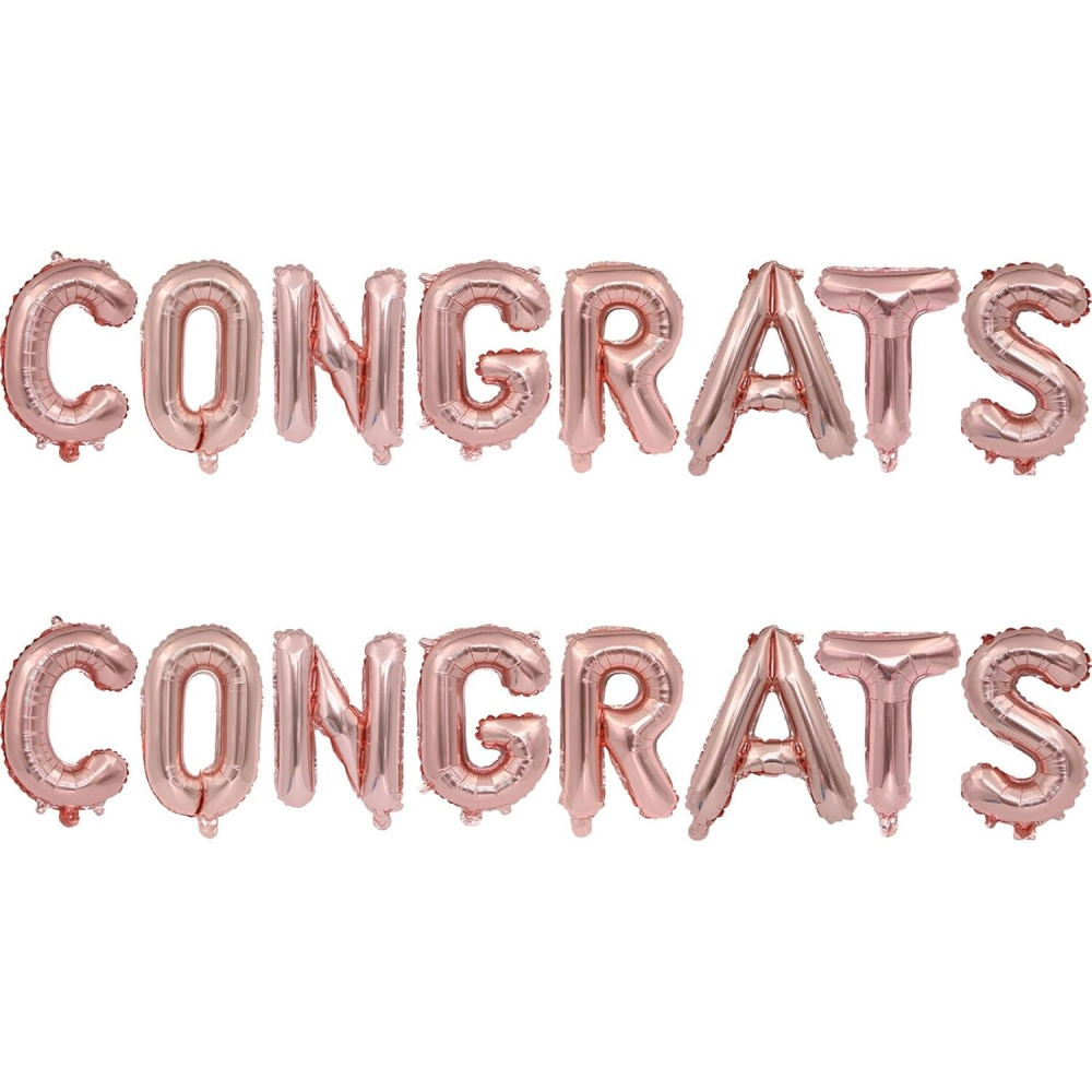 Set 8 Baloane din Folie Metalizata, Model Scris Congrats, Litere de 40 cm, Tema Absolvire, Baloane Party, Ambalaj Individual, Pai Inclus, Umflare cu Aer sau Heliu, Roz [6]