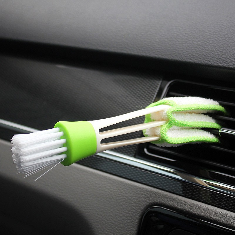 Perie Multifunctionala de Curatare, pentru Ventilatie Auto, Doua Capete, Moale, Microfibra, Alb-Verde, 16.25cm [8]