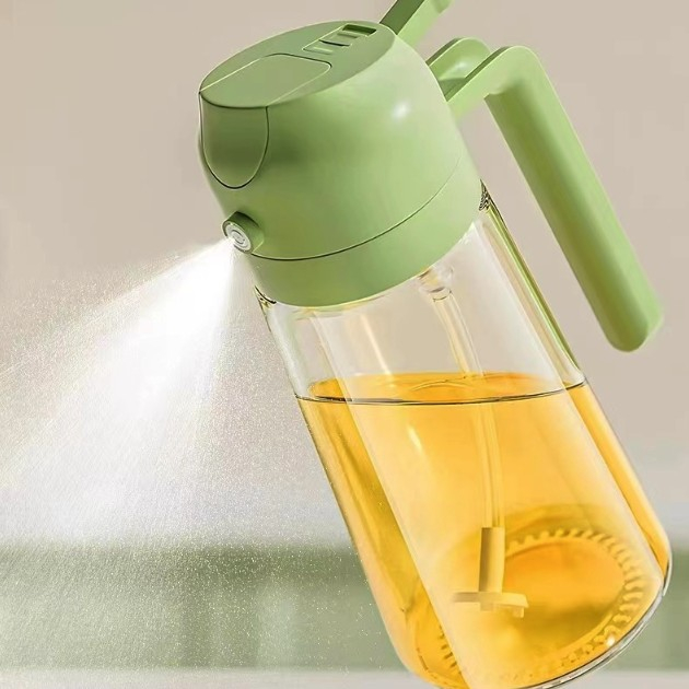 Recipient Ulei 2 in 1, Functie Spray &amp; Turnare, din Sticla, Fara Scurgere, 18.5 x 7.7 cm, 470 ml, Verde [6]