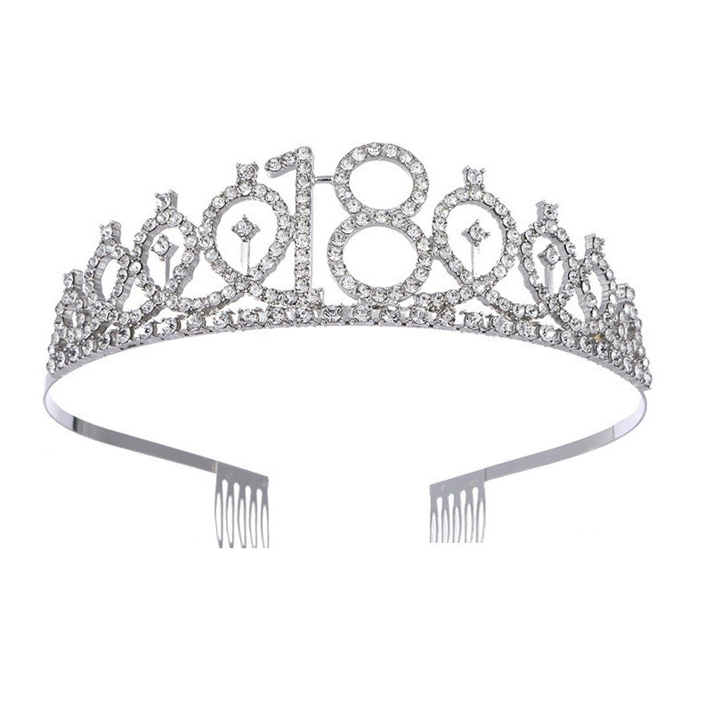 Set 2 Piese pentru Majorat, 15 x 13 x 5 cm, Coronita Printesa Silver si Panglica 18&amp;amp;Fabulous, Negru [6]