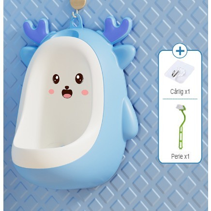 Pisoar pentru Baieti, 0-8 Ani, in Forma de Cerb, Perie Inclusa, Montare pe Perete, Carlig Autoadeziv Inclus, 29.8 x 23.8 cm, Albastru [4]