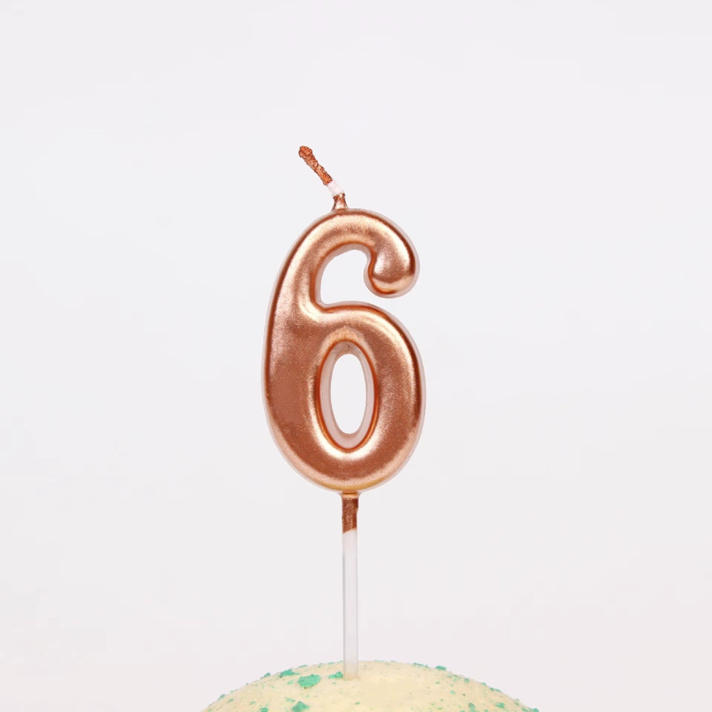 Lumanare de Tort, Model Cifra 6, Party, 4.5 x 2.5 cm, din Parafina, Rose Gold [5]