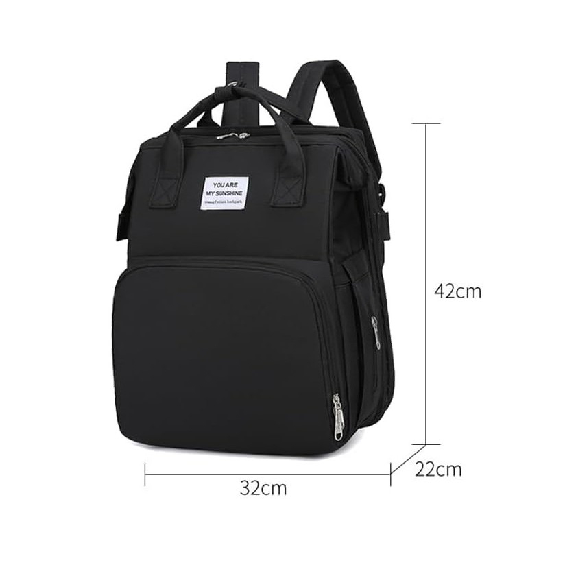Rucsac Multifunctional pentru Mamici, cu Patut Pliabil si Baza de Schimbat, Rezistent la Apa, Capacitate Mare, Usor, Compartimente Multiple, Buzunar Termic pentru Lapte, 42 x 32 x 22 cm, Negru [5]