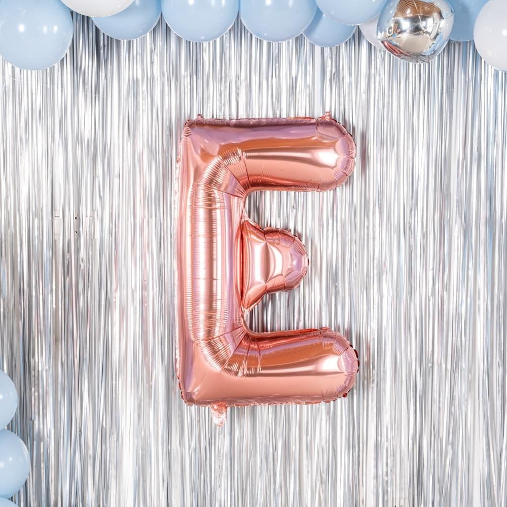 Balon Folie Metalizata Litera E, 100 cm, Umflati cu Heliu sau Aer, Ambalaj Individual, Pai inclus, Rose Gold [7]