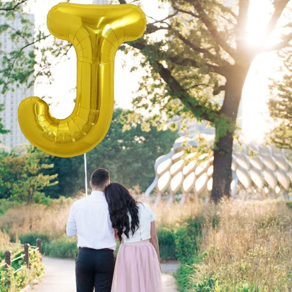 Balon Folie Metalizata Litera J, 80 cm, Umflati cu Heliu sau Aer, Ambalaj Individual, Pai inclus, Auriu [3]