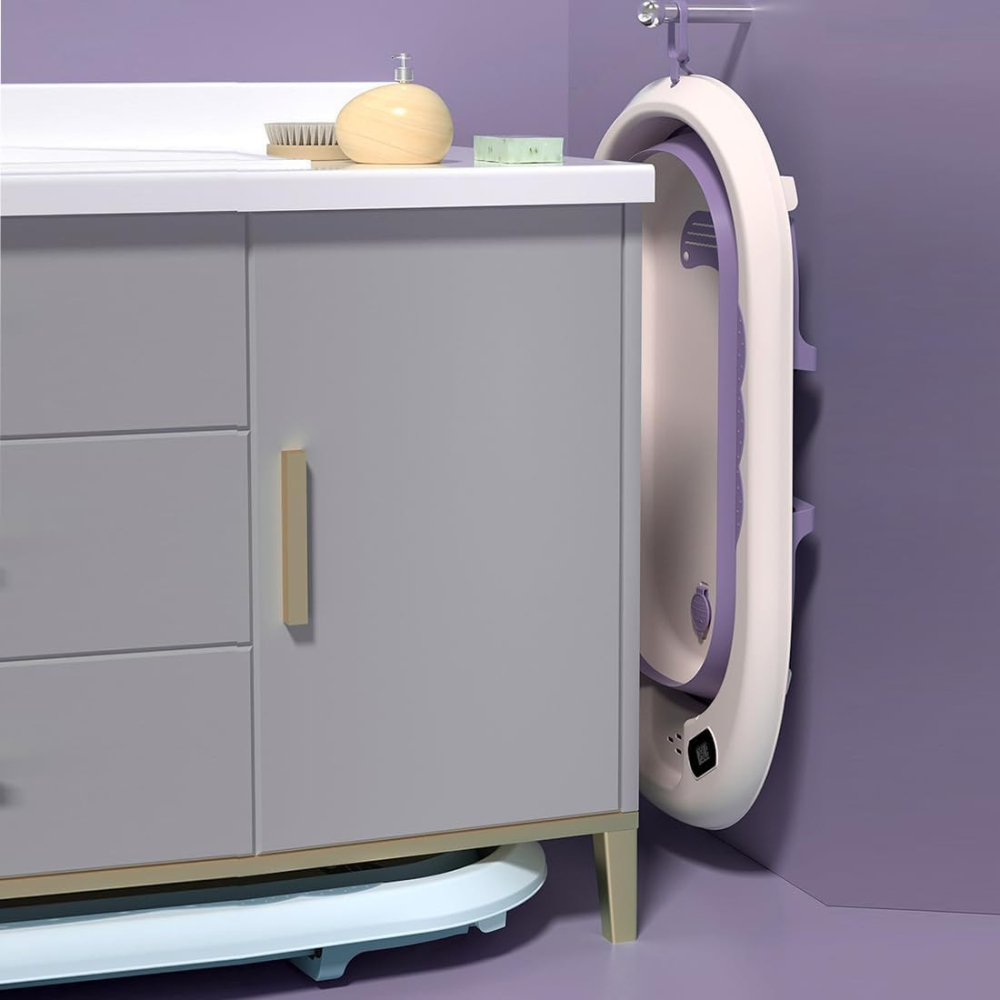 Cada de Baie, pentru Copii 0 luni - 6 Ani, cu Termometru, Pliabila, Perna Suport Inclusa, din Plastic, 81.5 x 49 x 21.5 cm, Mov [3]